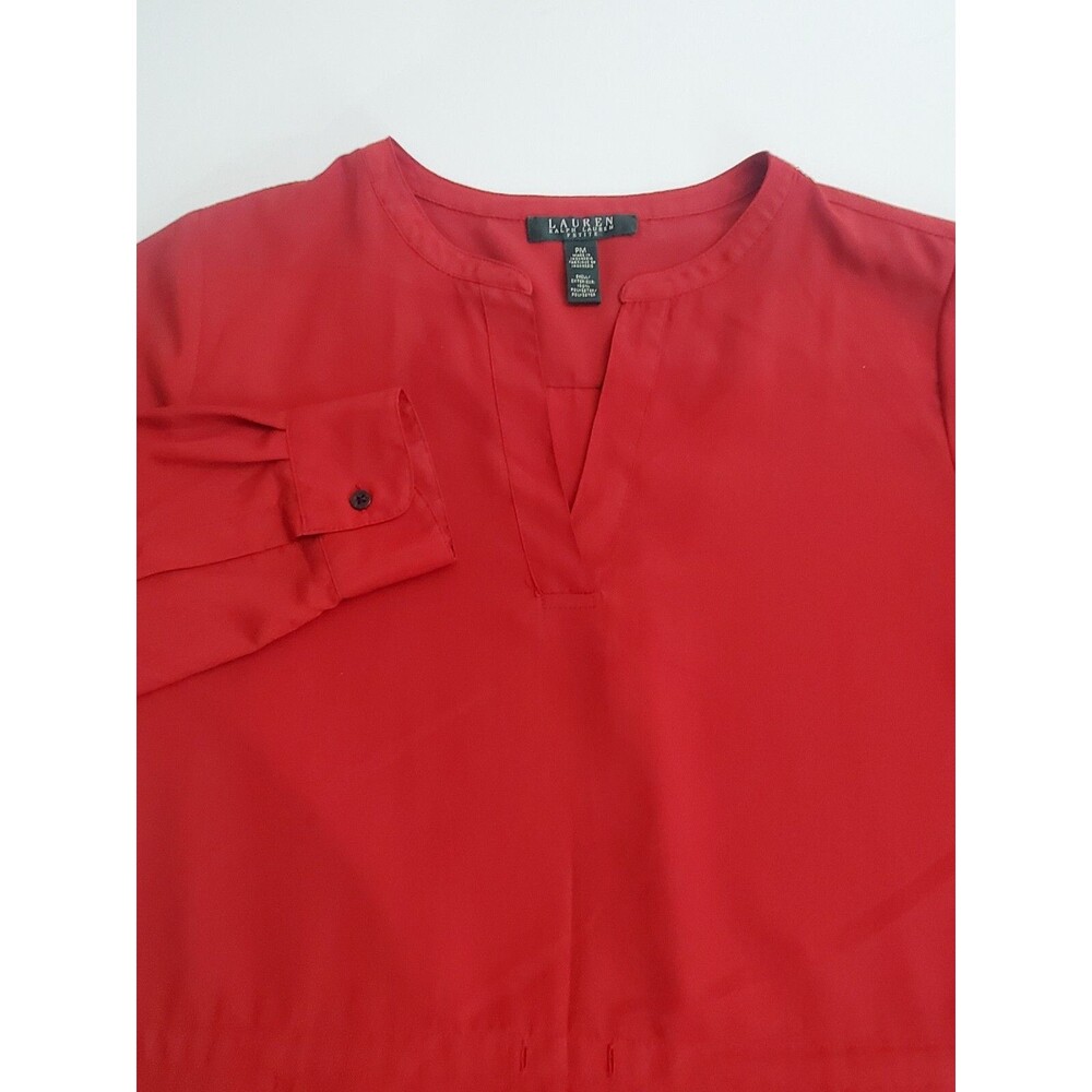 Lauren Ralph Lauren Women's Long Sleeve V-Neck Lightweight Blouse, Red, PM